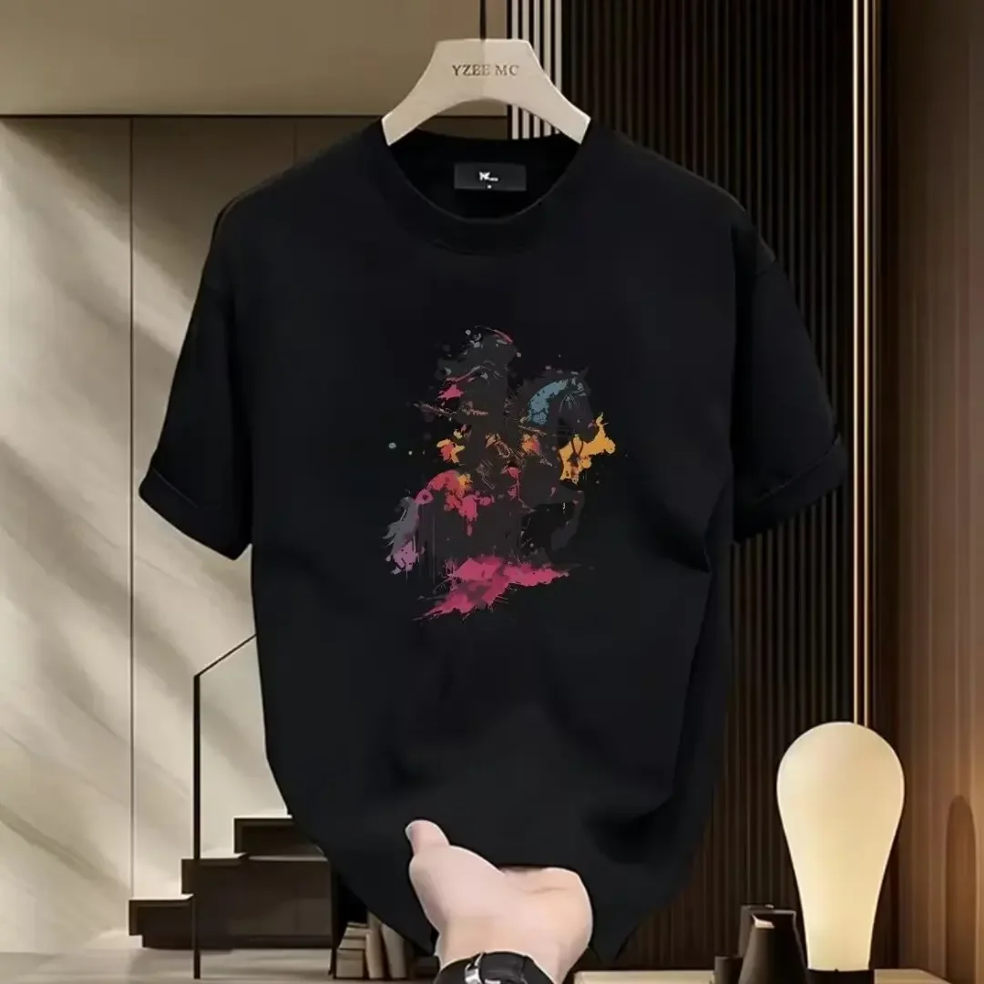 2024 Summer Trendy Men's Short Sleeve T-shirt Unique Top Half Sleeve War Horse Printing Trendy Brand New Model