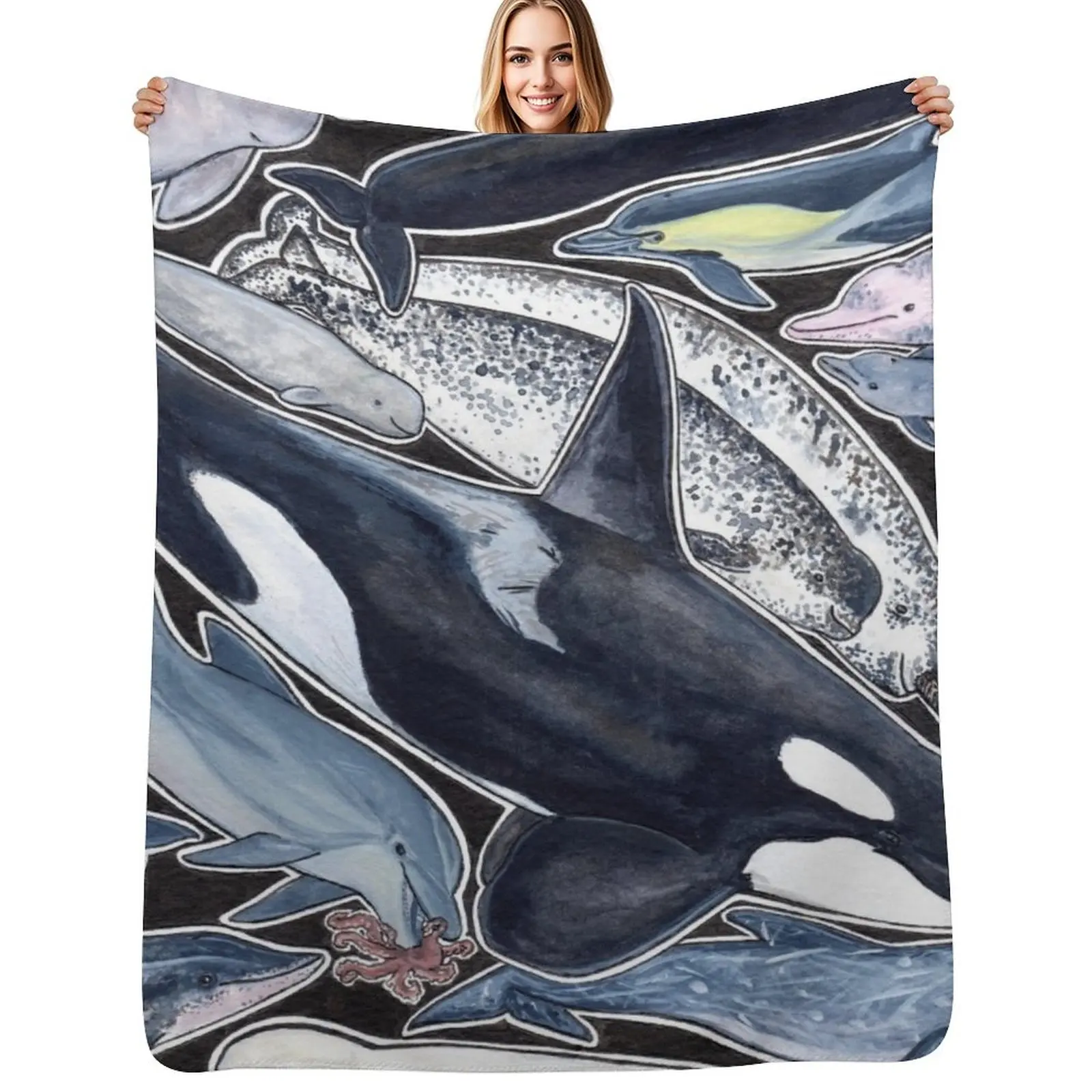 

Dolphins, orcas, belugas, narwhals, and cie Throw Blanket Lightweight Cozy Blanket for Bed Sofa