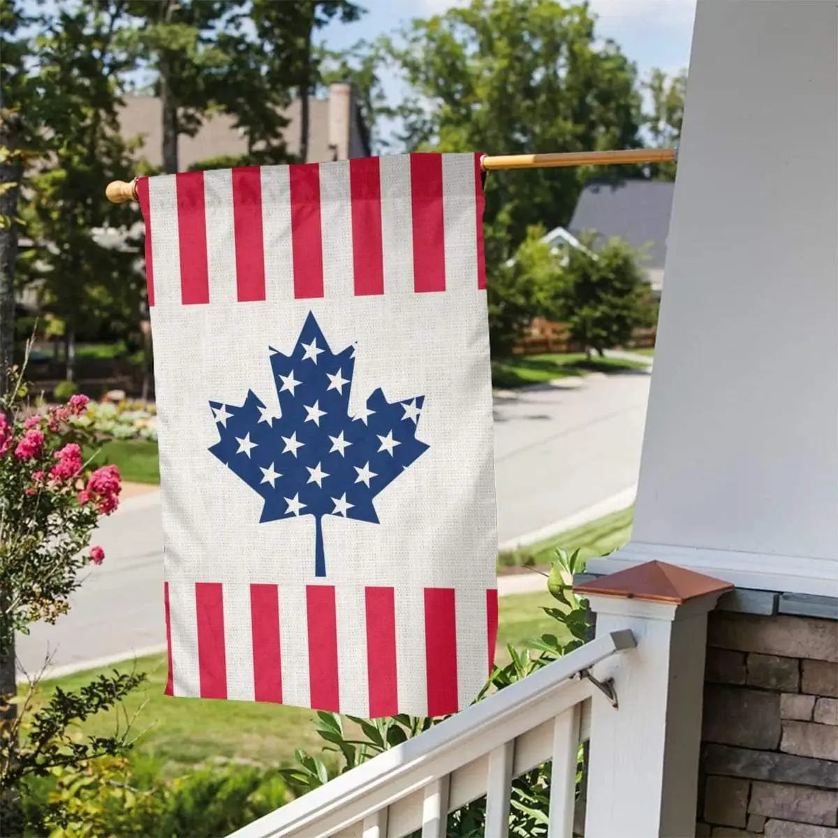 YANGHOME Half American Half Canada USA Canadian Flag Combo Flax Nylon Burlap Linen Fabric Garden Flag Farmhouse Decorations  yyi