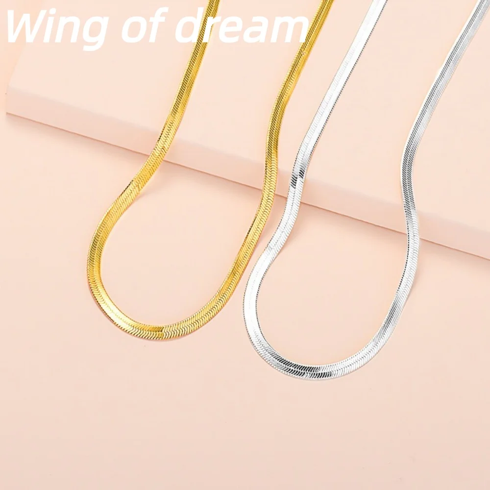 

925 Sterling Silver 4mm Snake Blade Flat Necklace Clavicle Necklace Flat Men Women 16-24 Inch Wedding Birthday Jewelry Gift