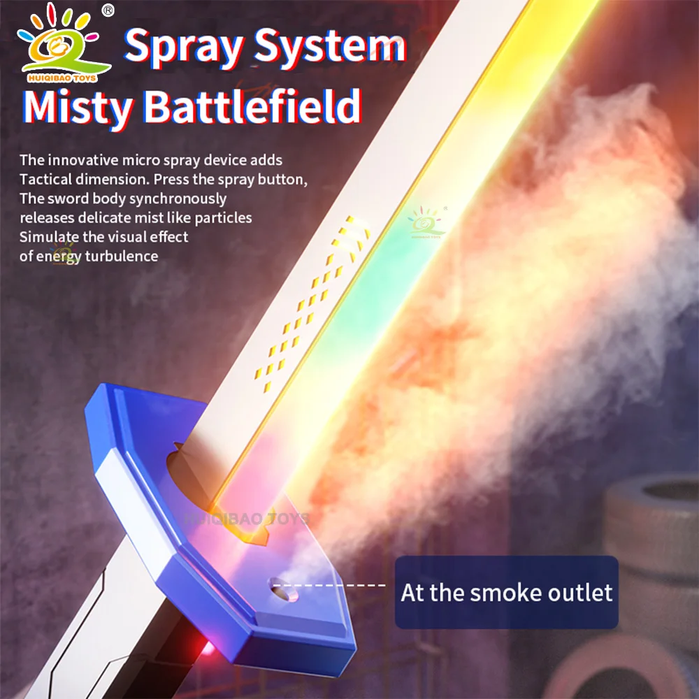 Épée multicolore brillante avec effets de fumée, du son et de la lumière-cadeau de jouet de combat de fête en plein air pour adultes et enfants