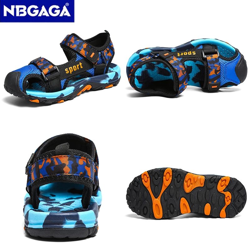 Sport Summer Boys Sandals 5-16Years Light Baotou Beach Holiday Sandals Non-slip Soft Bottom Shading Leather Kids Shoes Outdoor