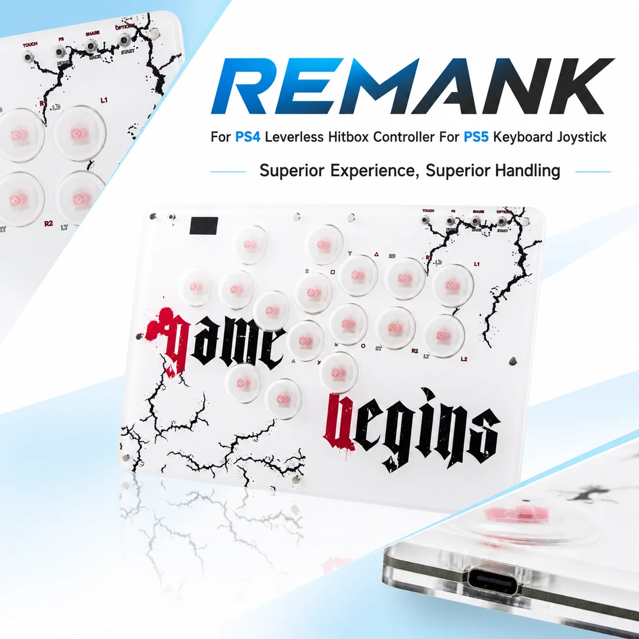 REMANK for Leverless Hitbox Controller Arcade Fight Stick Keyboard Joystick Compatible for PS4 PS5 PC Fighting Game Controller