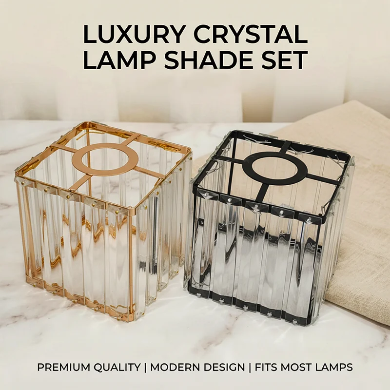 Luxury Cube Ribbed Crystal Lamp Shade 12cm Square Glass Lampshade Replacement Cover Black Rose Gold Frame for Pendant Chandelier