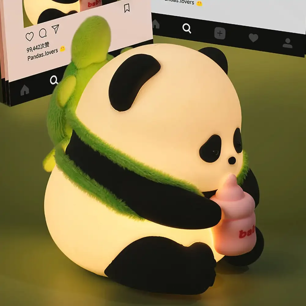 Lampu malam LED dekorasi anak-anak, lampu tidur LED kartun hewan Panda lucu USB dapat diisi ulang waktu tidur kamar tidur