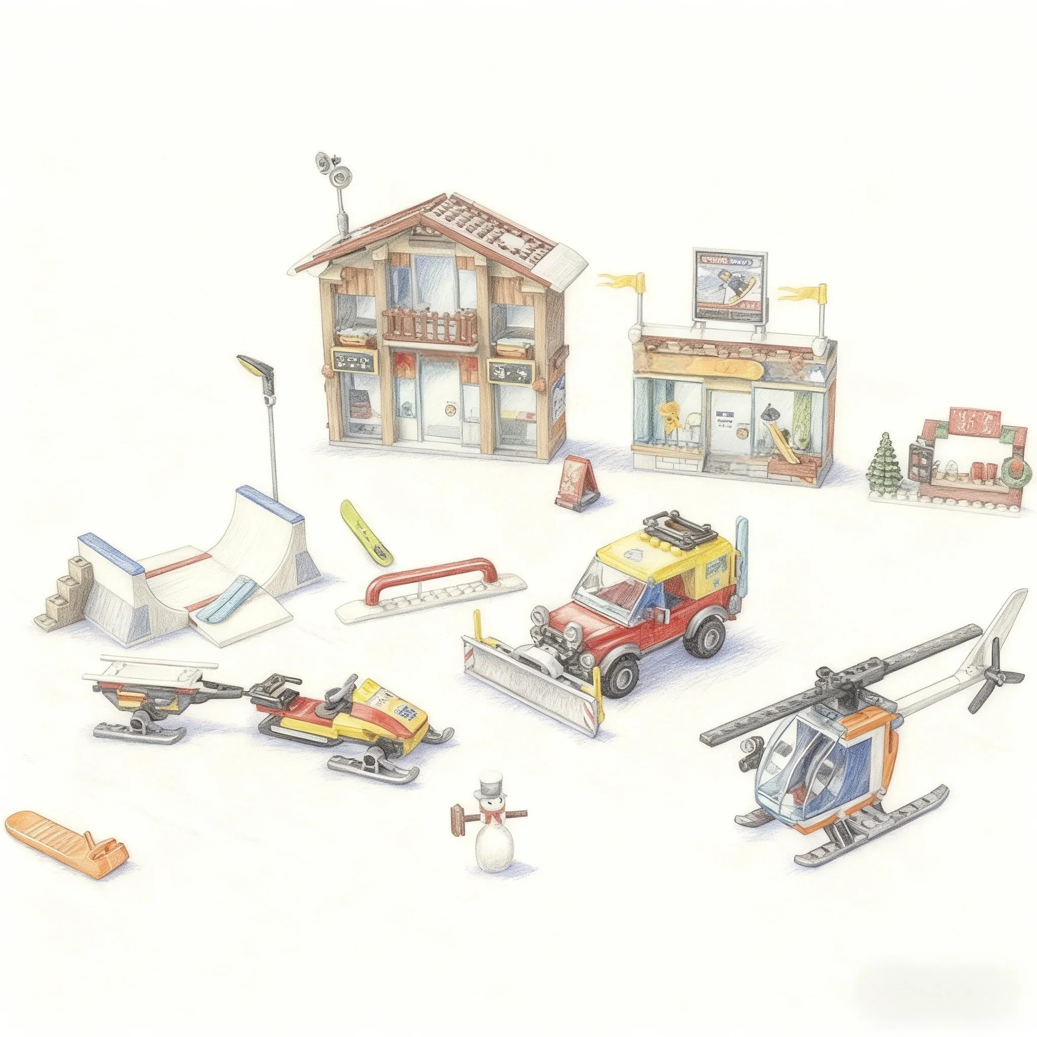 

City series building blocks, city ski resort resorts, snowmobilers, airplanes, MOC toys, children's Christmas gifts