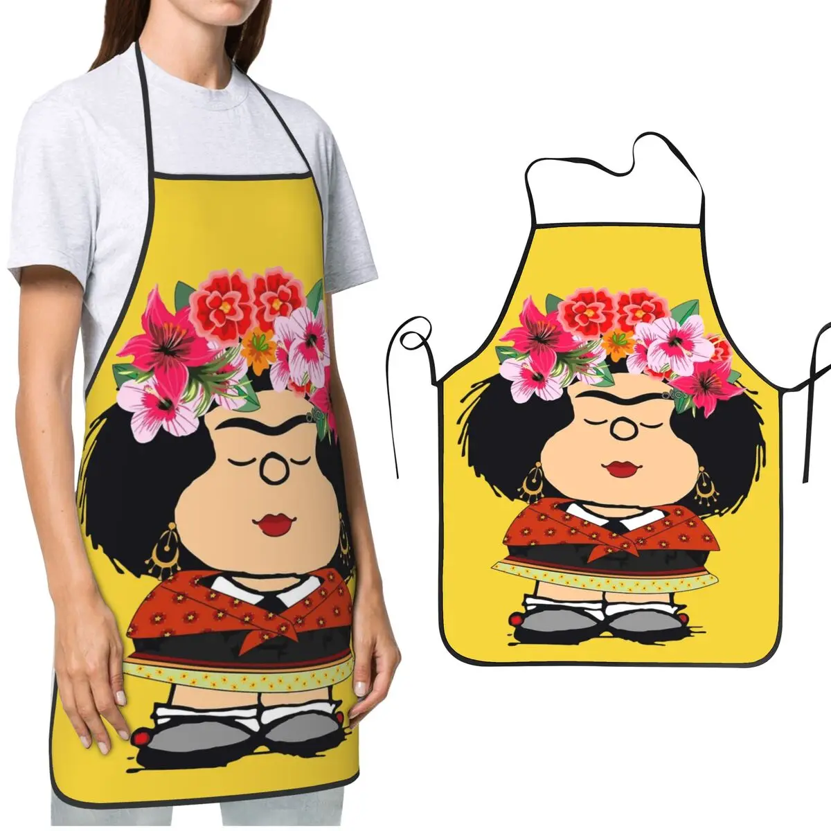 Men Women Chef Gifts Kitchen Cooking Aprons Mafalda Kahlo Fanart Product Funny Cartoon Cooking Kitchen Apron Waterdrop Resistant