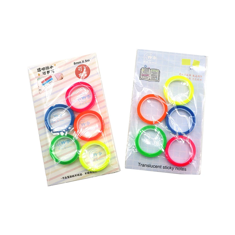 Candy Color Note Tape 5 Roll 5 Colors Stickers Transparent Fluorescent Index Tabs Sticky Note Stationery School Office Supplies