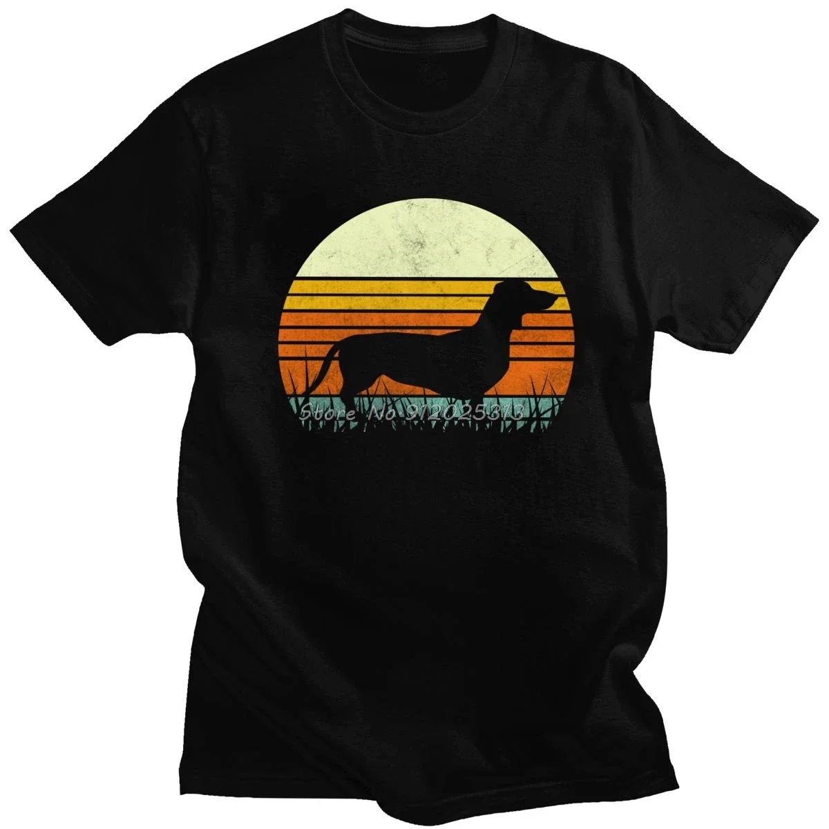 Unique Mens Dachshund Short Sleeve Cotton T-shirt Leisure  Vintage Retro Sunset Dog Tee Shirt Loose Fit Tops Clothing Outfits