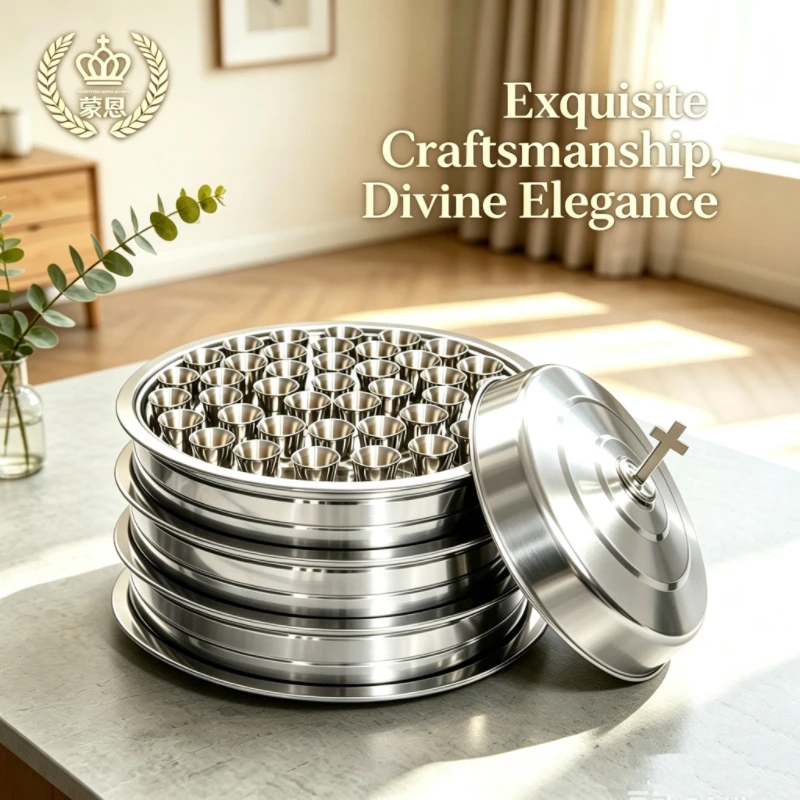 5 Tier Stainless Steel Communion Set with Lid And 200 Mini Cups for Church Ware Occasional Services Stackable Design