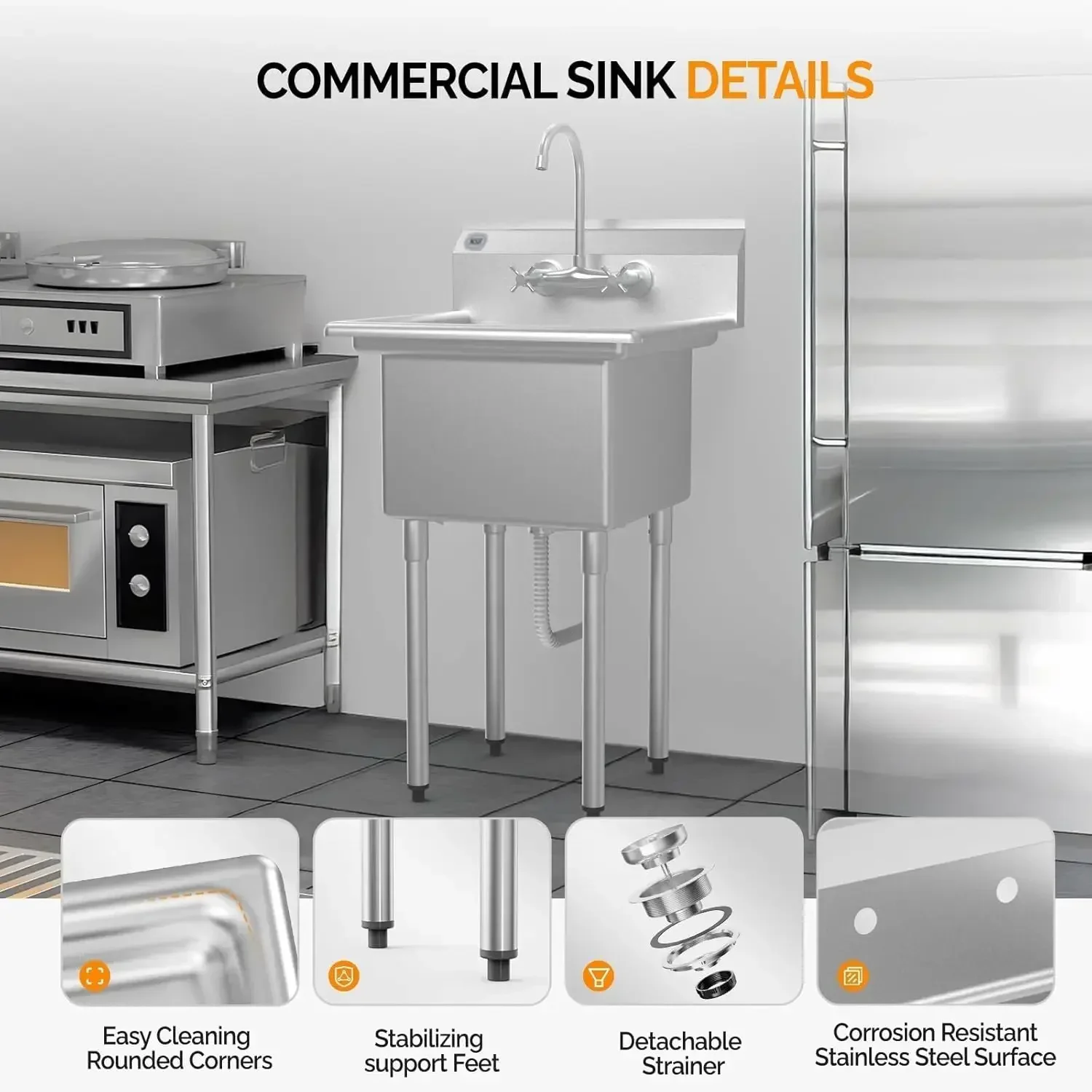 

Коммерческая одинарная мойка XMSJ из нержавеющей стали 304, идеальная отдельностоящая раковина для прачечной, гаража, кухни