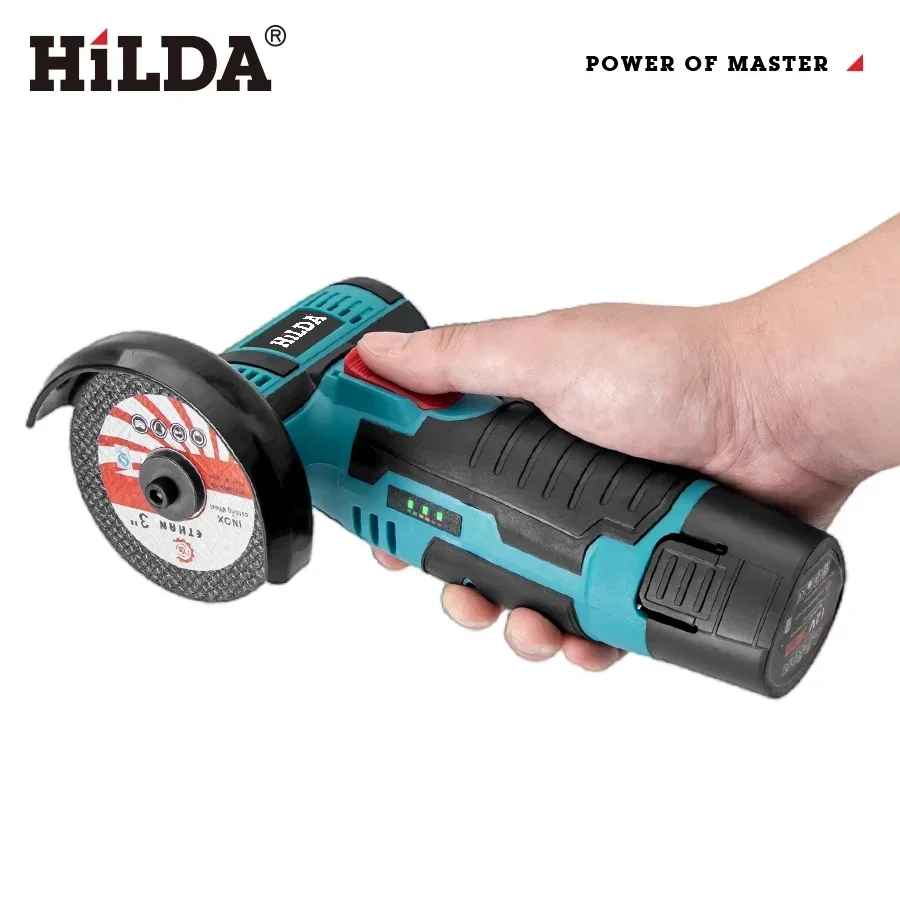 HILDA 12V 3/4 Inch Lithium Electric Angle Grinder Rechargeable Battery Brushed Polishing Machine Mini Cutting Machine