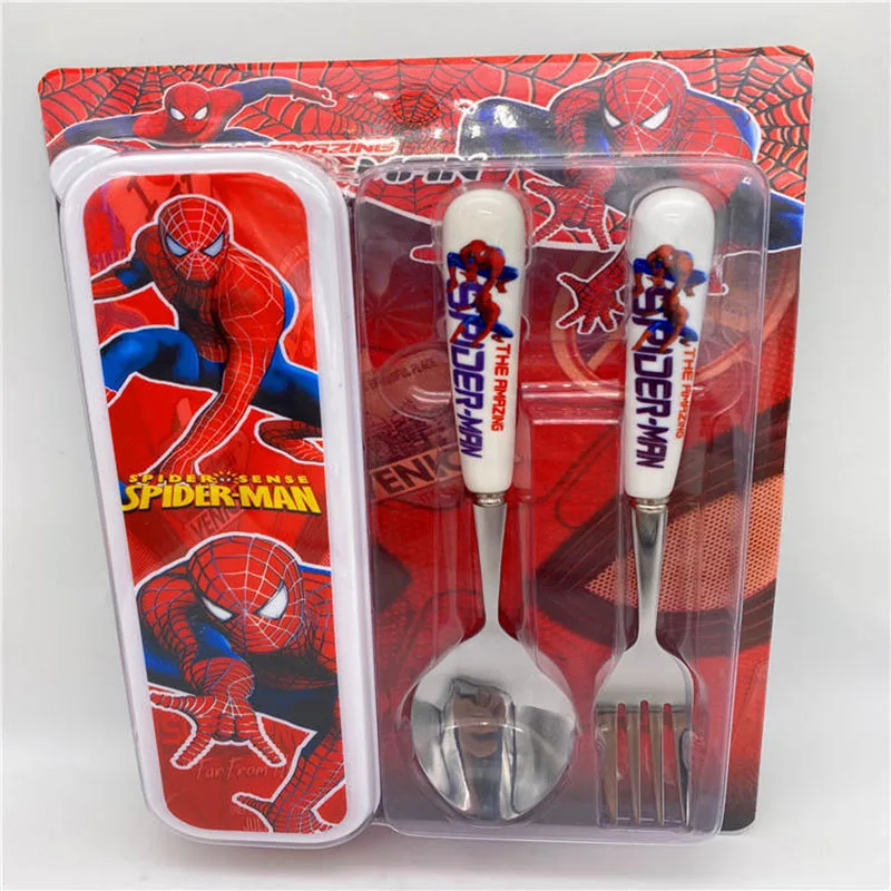 Disney Anime Tableware Set Cartoon Frozen Spiderman Cars Fork Spoon Water Cup Suit Children\'s Boutique Dinnerware with Box Gifts