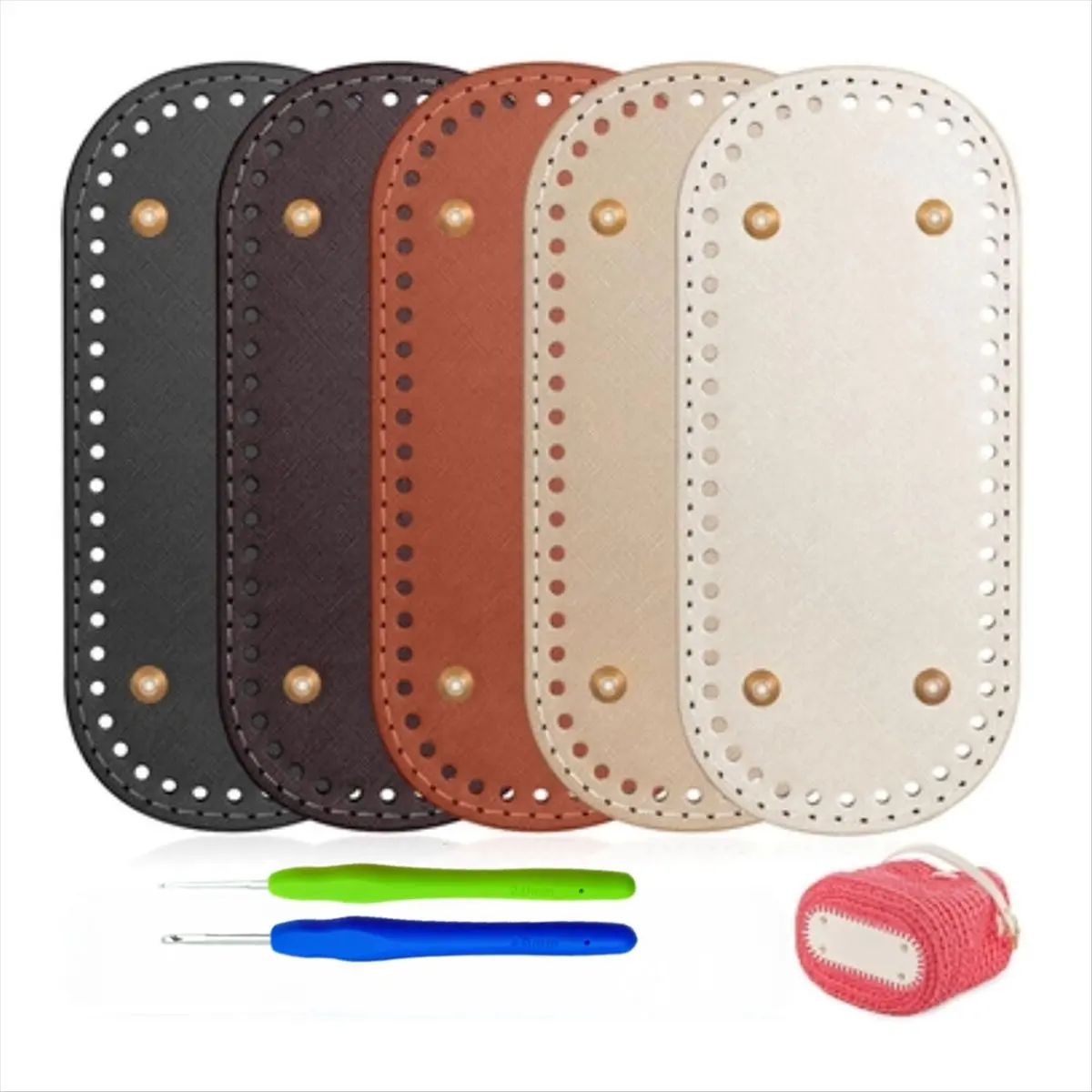 New Purse Bottoms for Crochet Bags with 2 Pcs Hook, Crochet Purse Kit Basket Base Leather Bag Bottoms