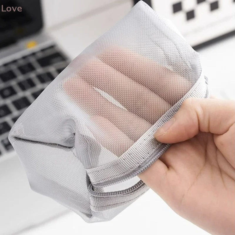[L&P] Handheld Square Nylon Mesh Cosmetic Bag Mini Wash Bag Stationery Case Coin Purse Pouch Key Lipstick Earphone