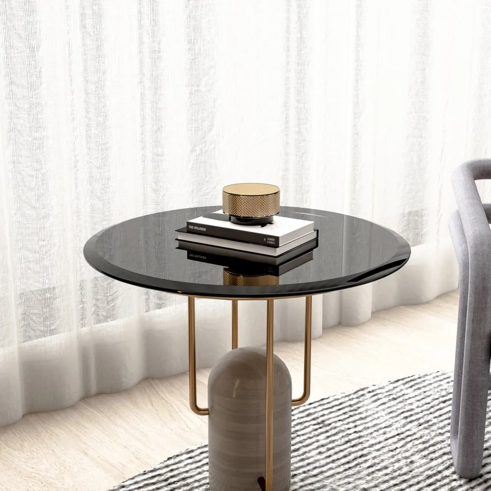 

24" Round Tempered Glass Table Top Black Glass 0.4" Thick Beveled Polished Edge