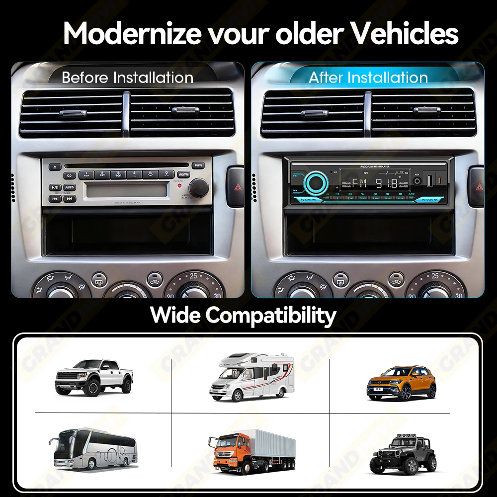 1Din MP3 Autoradio FM USB AUX Input Stereo Radio Bluetooth Power Protect Find a Car Phone Charging Multimedia Car Audio