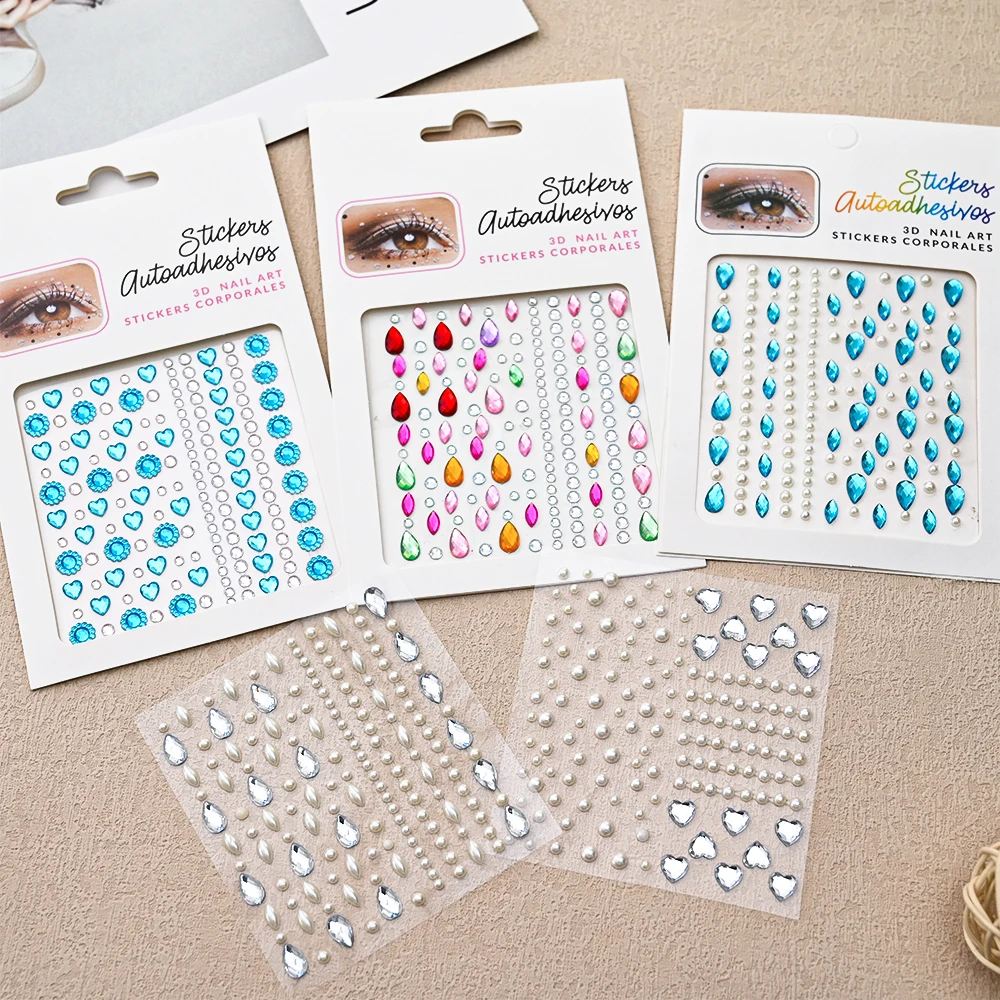 Bling Selbstklebende Gesichts-/Körper-Edelsteine 3D Stern/Mond/Herz/Runde Temporäre Tattoo-Aufkleber AB/Klar/Rot/Blau Gesichtshaar Nagelschmuck – Detail 7