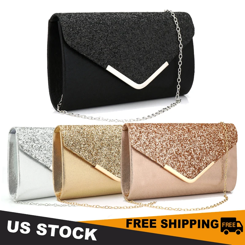

Black Clutch Bags V Design Metal Chain Glitter Sequined Evening Bags With Envelope Party Wedding Casual Lady Handbags Banquet
