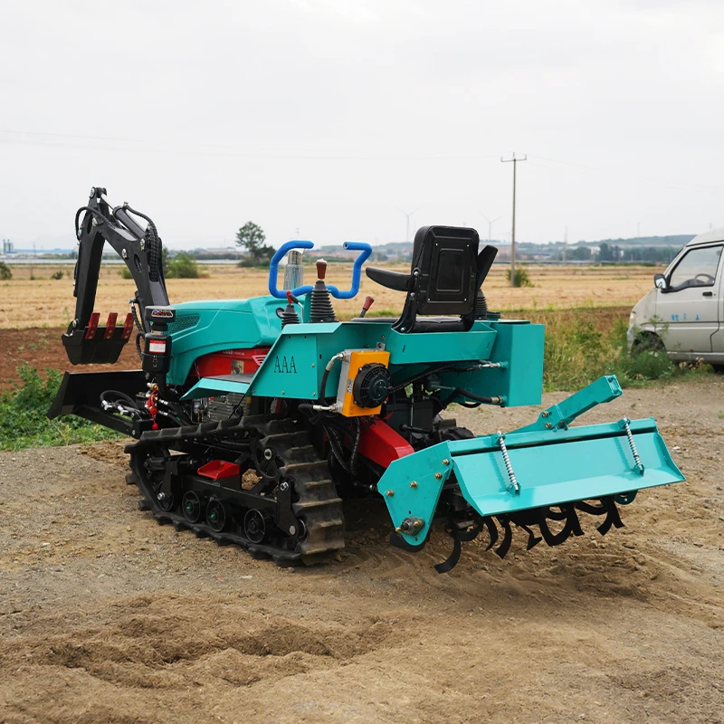Small track tractor, agricultural rotary cultivator, mini cultivator 13 horsepower crawler tractor with excavator