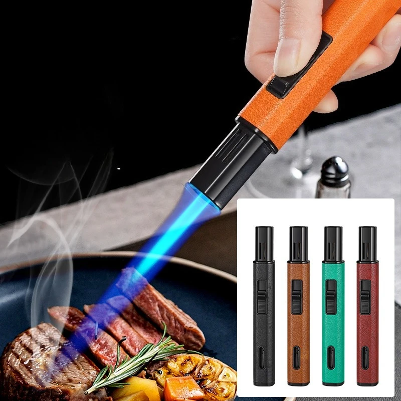 

Windproof Leather Welding Spray Gun Straight Blue Flame Inflatable Lighter Smoking Accessories Outdoor BBQ Kitchen Cigar Lighter