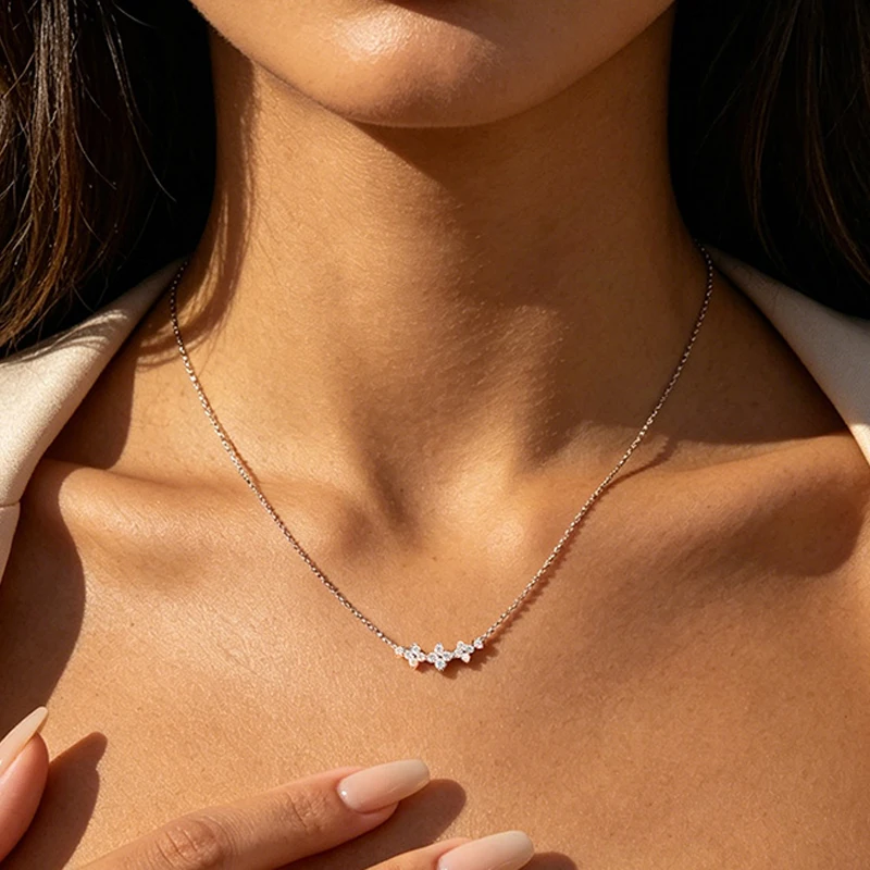 Smyoue Flowers All Moissanite Necklace Gradient Smile Pendant for Women Girls Birthday Gift Couple Jewelry S925 Sterling Silver