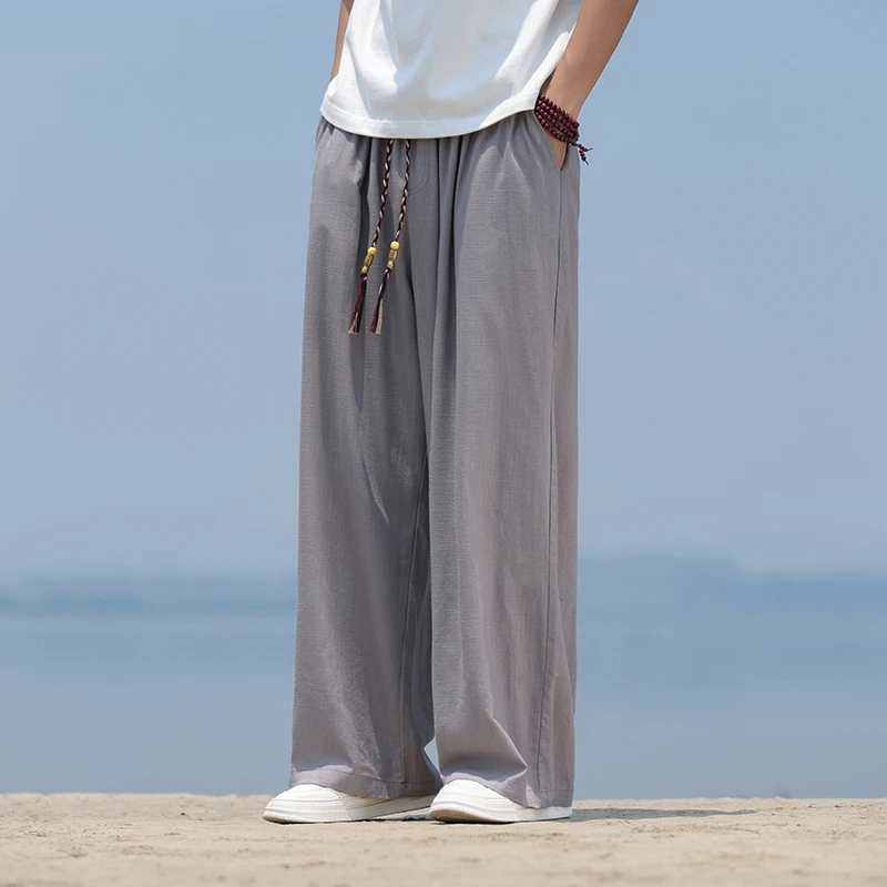 2024 Men's New Chinese Cotton and Hemp Casual Pants Fashion High Street Harajuku Comfortable Breathable Oversized Men's Pants