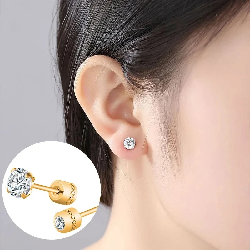 2Pcs 의료 스테인레스 스틸 크리스탈 스터드 귀걸이 나사 피어싱 Tragus 연골 귀 스터드 귀걸이 남성 여성 쥬얼리