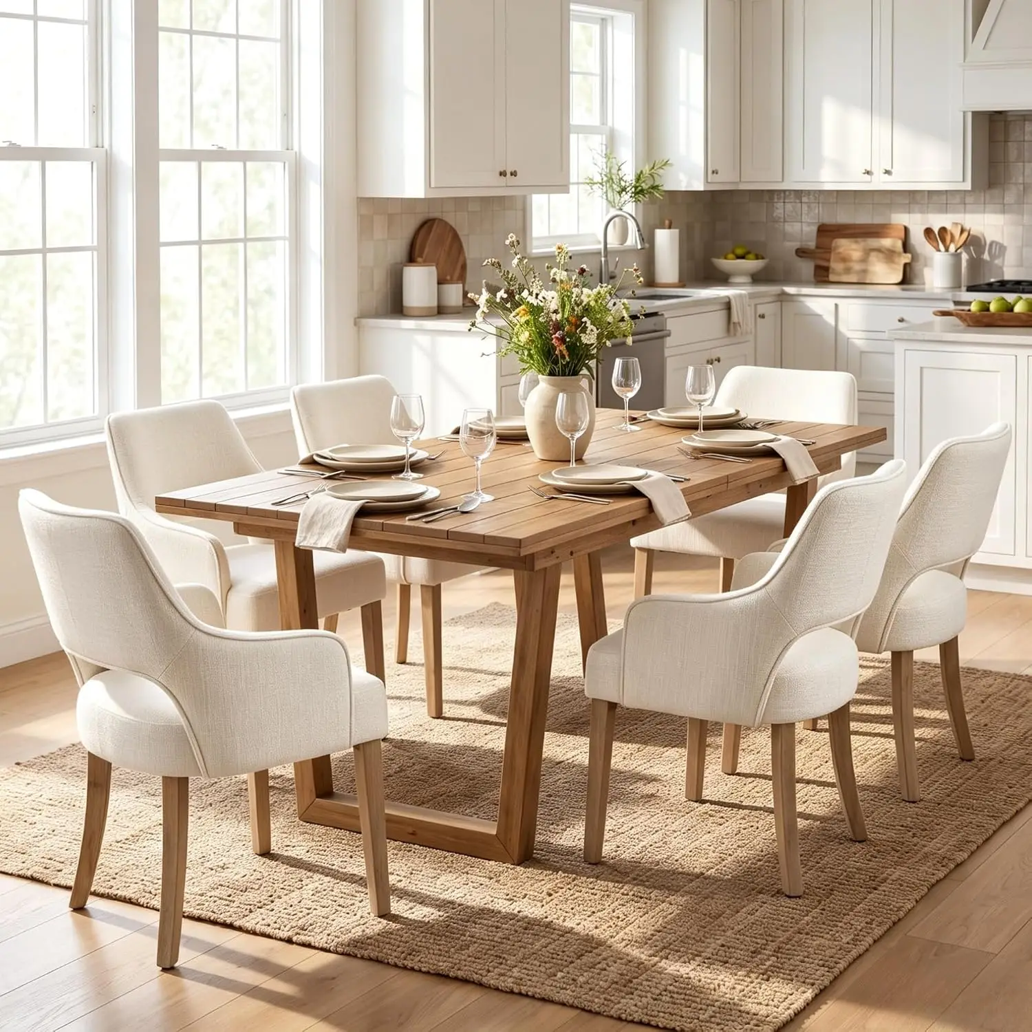 Linen Upholstered Dining Chairs Set of 6 with Arms, Customized