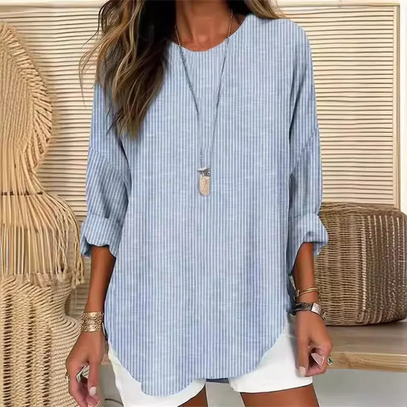 

Fashion New Printed Striped Crew Neck Long Sleeve Shirt
