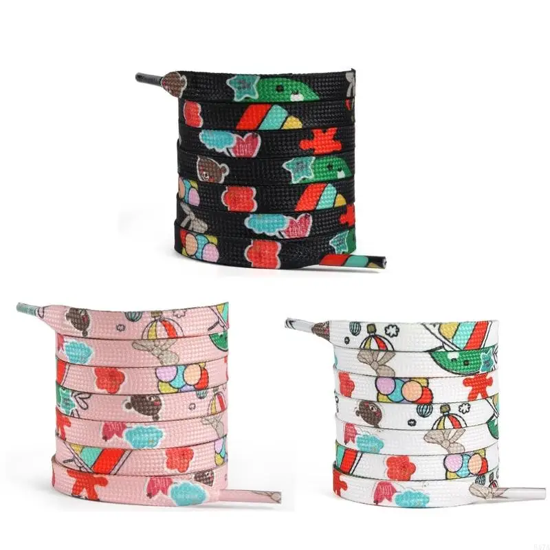 

Polyester Flat Shoelaces 100cm Length Colorful Cartoon Patterns Universal Fit Shoe Strings for Sneakers Loafers 547A