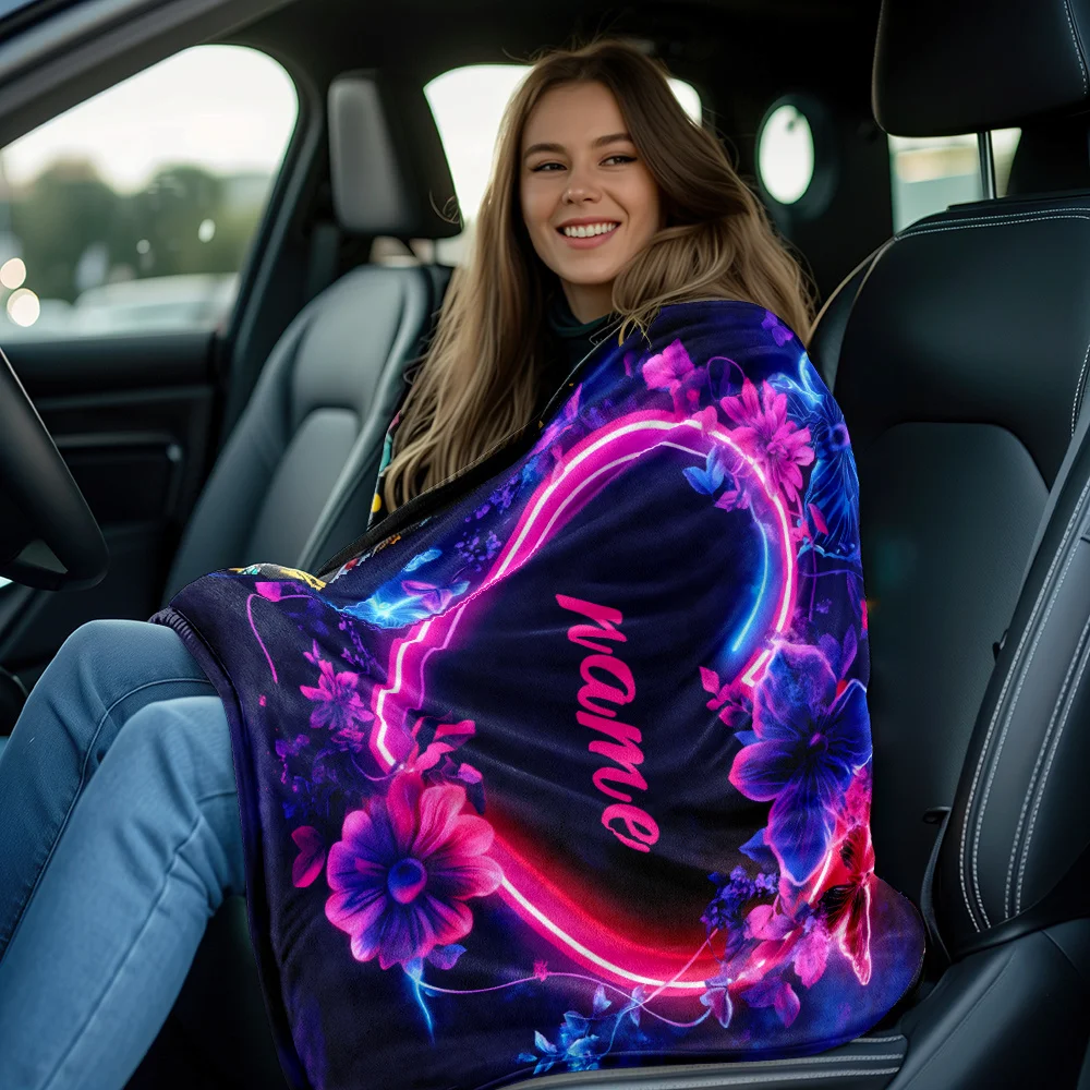 Custom Name Butterfly Heart Design Flannel Throw Blanket – Soft, Lightweight, All-Season Warmth for Sofa, Bed, Camping, Office