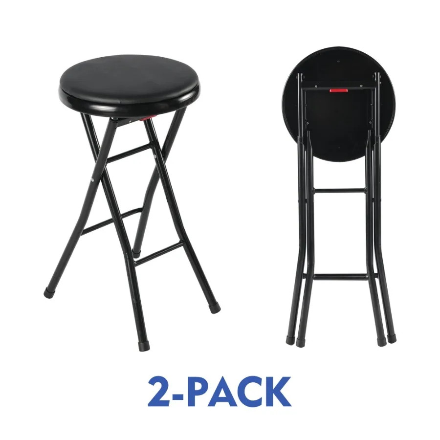 Vinyl Padded Folding Counter Stool Black Set of 2