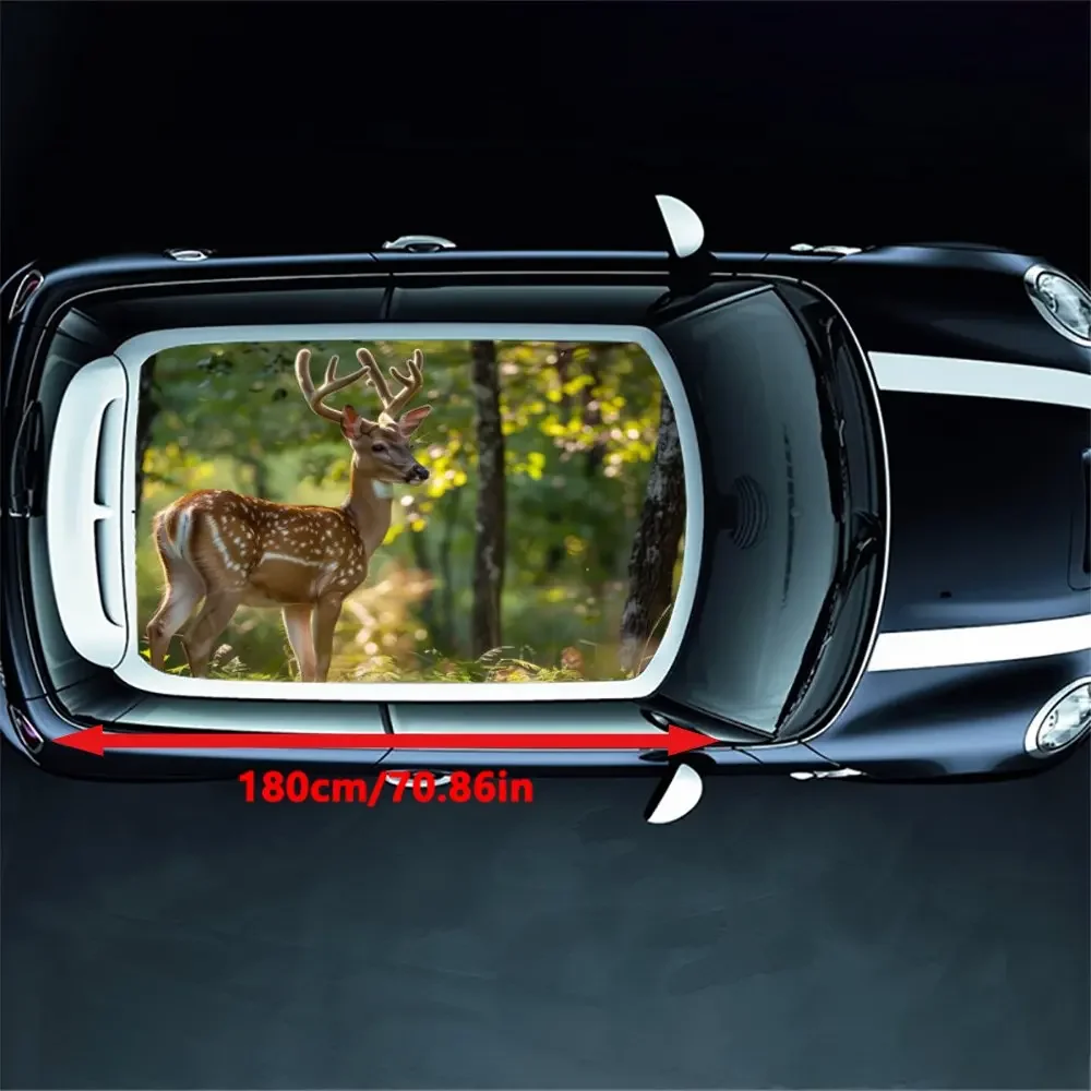 Forest Deer Animal Landscape Car Roof Sticker Wrap Racing SUV Auto Accessories Packaging PVC Car Hood Graphic Decal Decoration