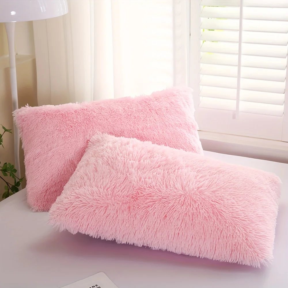 

2pcs/set Solid Color Plush Pillowcase Comfortable Soft Envelope Pillowcase Suitable For Winter For Family Bedroom Living Room