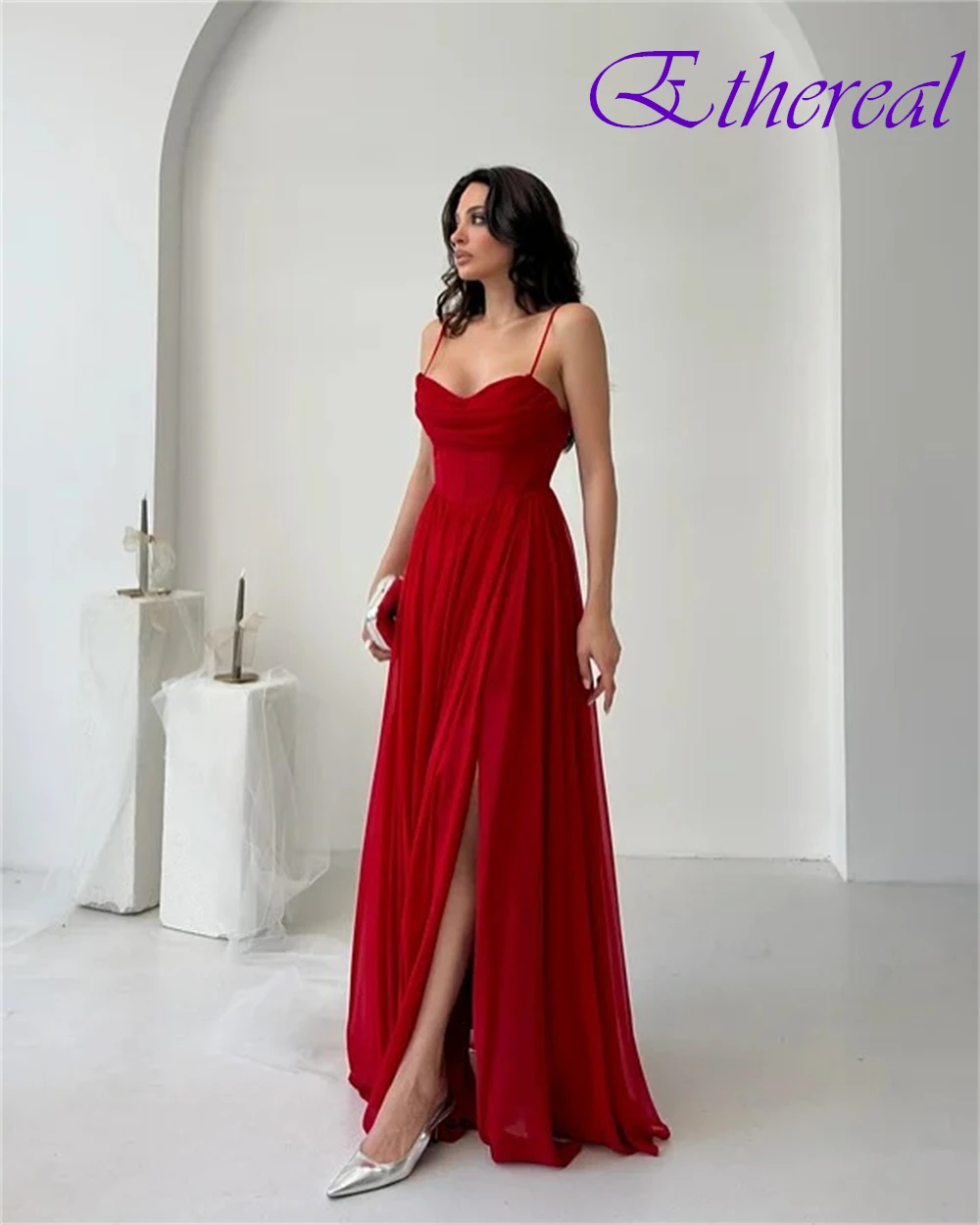 Vestido de noite clássico personalizado, chiffon, alta qualidade, alças espaguete, vestidos de baile, delicados, sem mangas, vestidos para ocasiões especiais