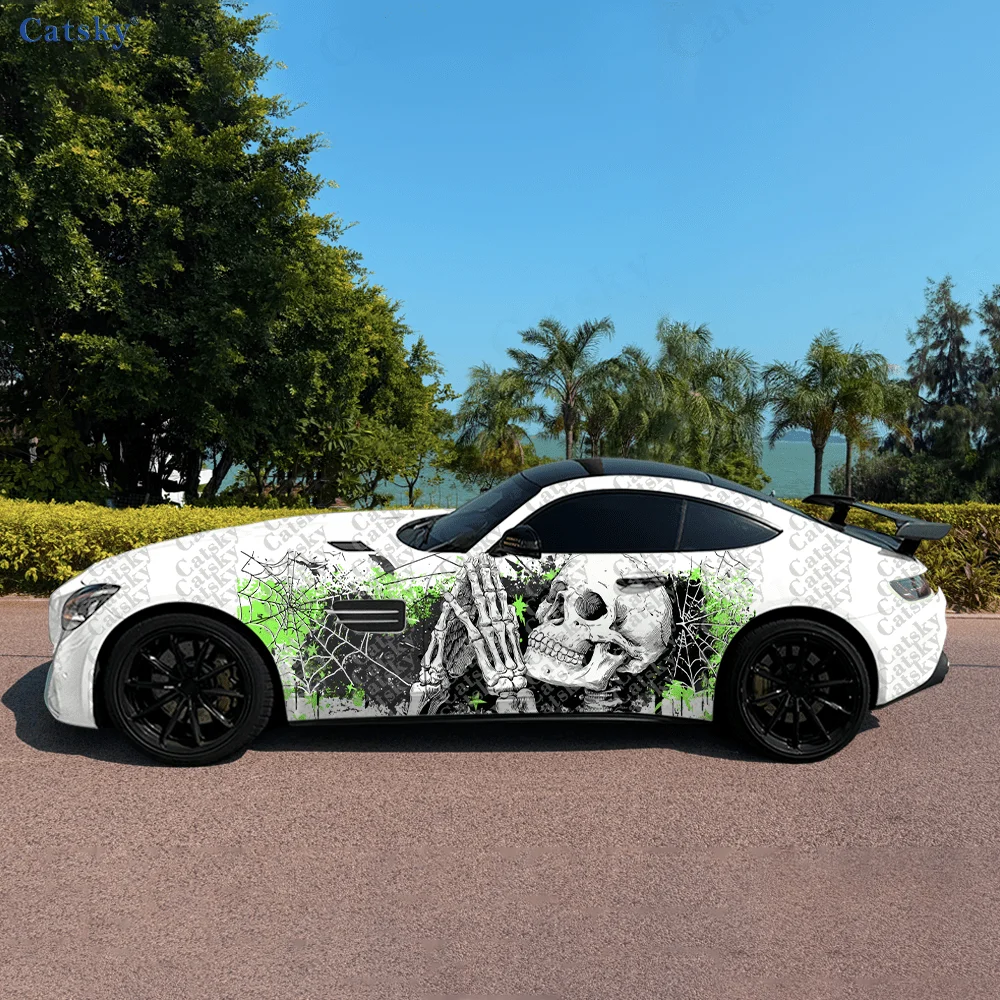 

Green Accent Skull & Bones Car Side Sticker Decoration,PVC Waterproof Scratch Resistant Decal,Car Protect,Auto Accessories Gift