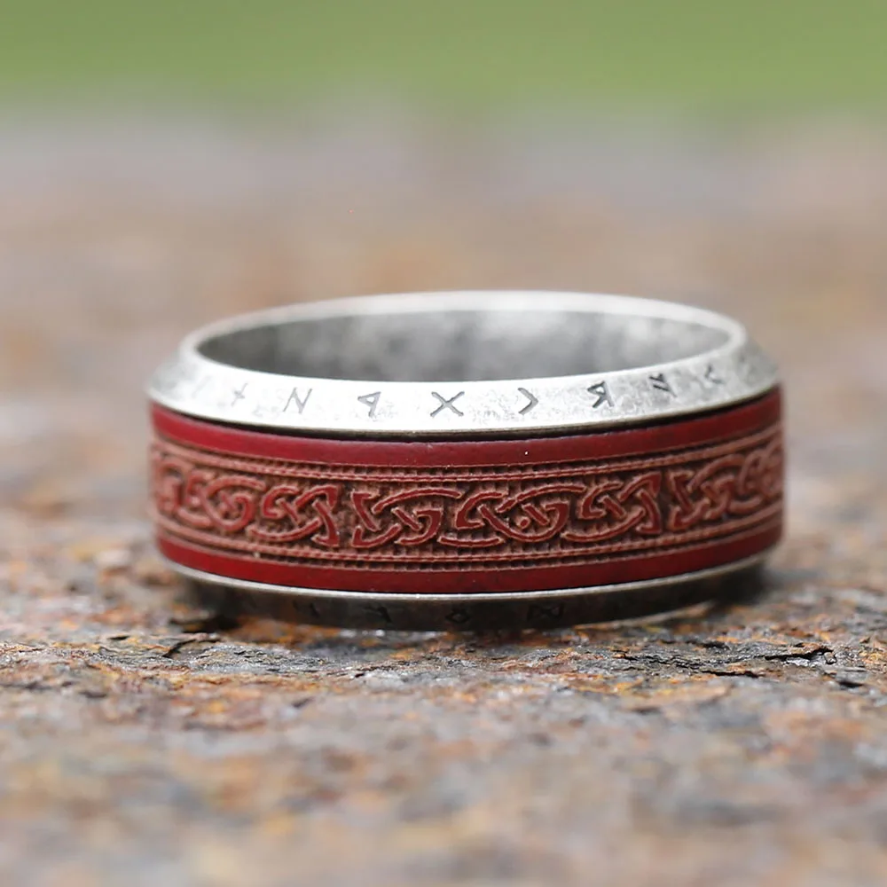 New Design 316L Stainless Steel Viking Runes Rosewood Ring For Men Round Engagement Ring Special Design Jewelry for gift