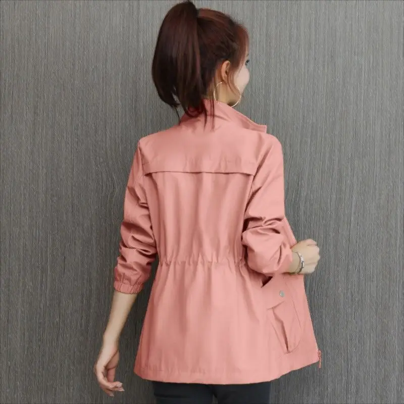 2023 New Spring Autumn Trench Coat Women's Windbreaker Slim Stand-Collar Solid Outwear Ladies Short Casual Outwear Tops Lining