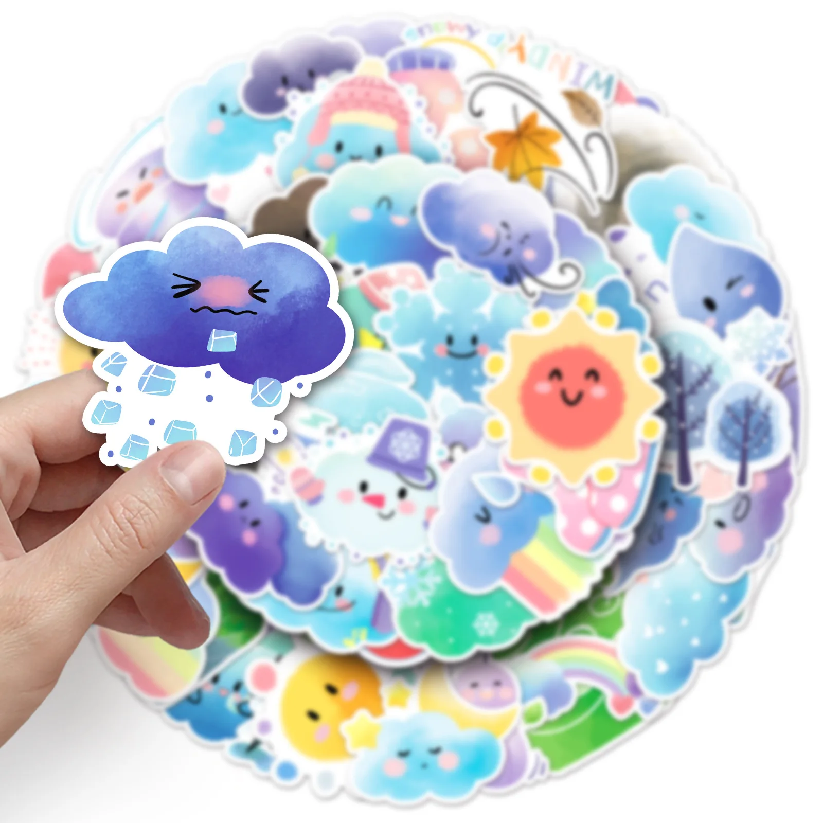 50PCS Original อารมณ์สภาพอากาศเครื่องเขียนการ์ตูนสดมือวาดเด็กสนุกถ้วยน้ํากระเป๋าเดินทางบัญชีมือสติกเกอร์