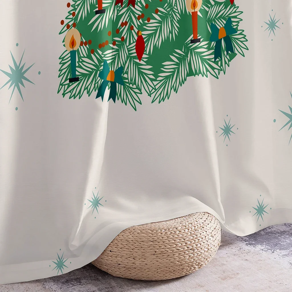 Merry Christmas Festive Christmas Tree Curtain Panels for Living Room Home Decor Seasonal Window Dressing
