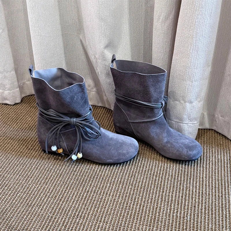 BANFANG Women's Fashion Boots 3.5cm Warm Anti slip Height Boosting Short Boots Retro Design Luxury High Quality Shoe For Woman