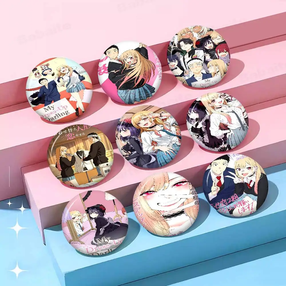 Kawayii My d-dress up darling 58mm Badges et Broches de la Série Mignonne, à motifs d'animaux de dessin animé amusants et intéressants, Accessoire pour sacs à dos et vêtements