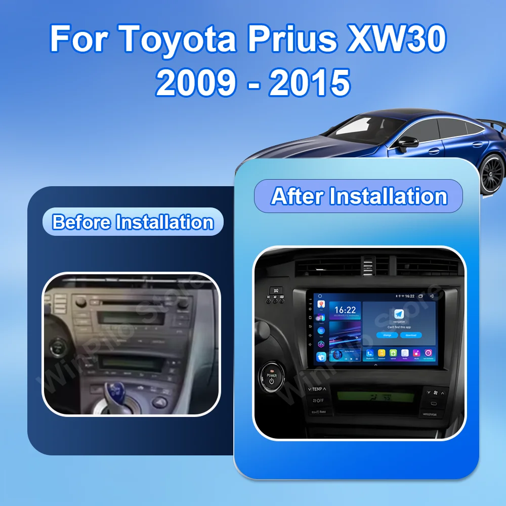 Android 16 For Toyota Prius XW30 2009 - 2015 Car GPS Navigation Carplay Multimedia Video Player Head Unit 4G Bluetooth NO 2Din