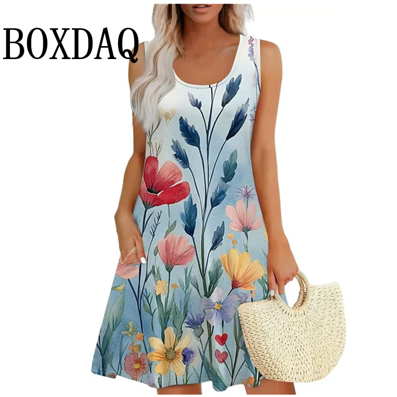 Vintage Bloemenpatroon Overgooiers Voor Vrouwen Zomer Casual Tank Bloem 3D Print Jurk Losse Plus Size Mouwloze Jurken 8XL 9XL