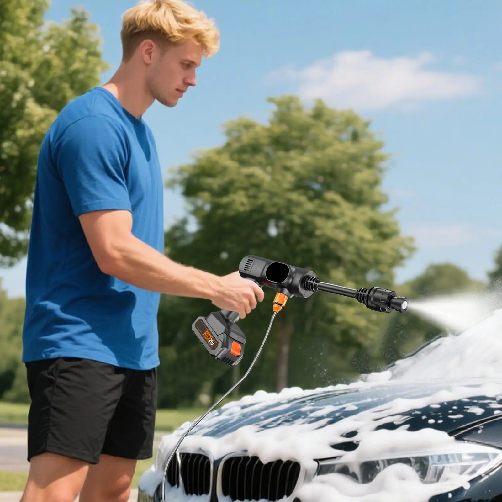 

Portable Cordless Pressure Washer High Pressure Hose Attachment 2 Mode Adjustable Handheld Machine Portable Cleaner Spraying