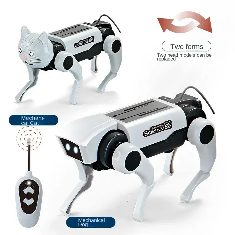 2 em 1 rc robô filhote de cachorro cão gato brinquedos de controle remoto diy montagem animais mecânicos brinquedos educativos para crianças meninos meninas