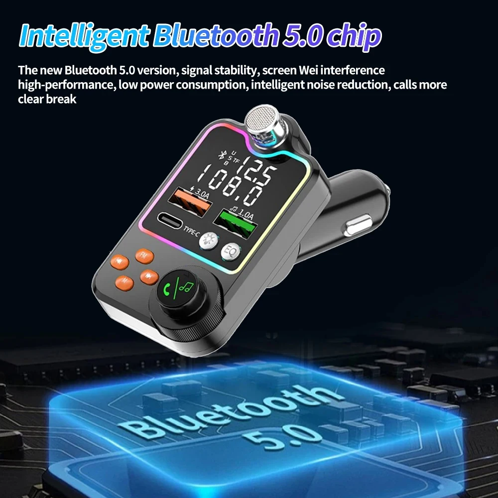 Car FM Transmitter Bluetooth 5.0 FM Modulator Transmiter 3.1A Dual USB Port PD Charging Handsfree Car Kit Wireless Aux Audio