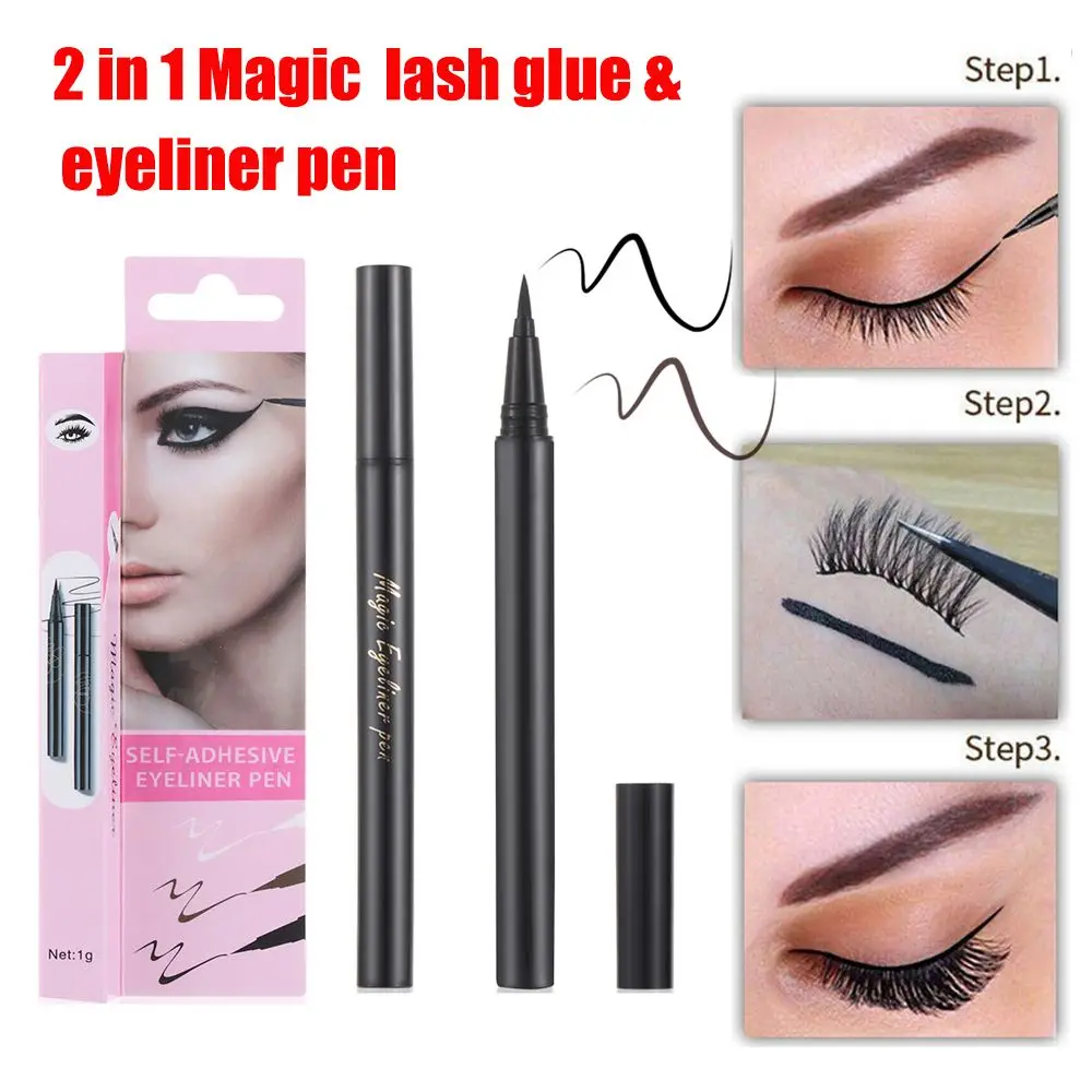 Easy to use No Glue Magnetic Needed Self-adhesive Eyeliner Adhsive Liner 2 in 1 Eye Liner Magic Lash Glue Eyeliner Pen