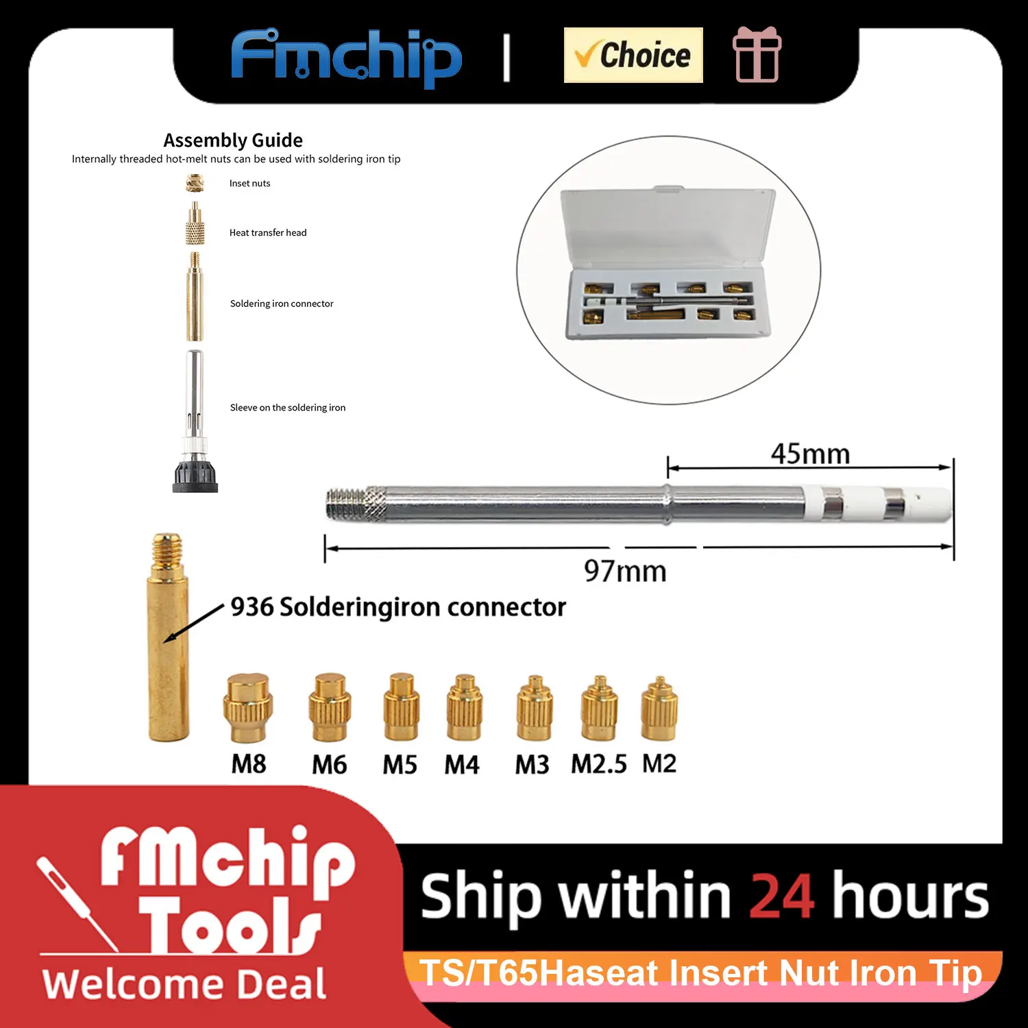 TS T65 TIP موضوع رئيس إدراج الحرارة الجوز الحديد تلميح - ثلاثية الأبعاد مزروع الساخن تذوب النحاس كيت (M2-M8) ل TS100/TS101/PINE64 سبيكة لحام